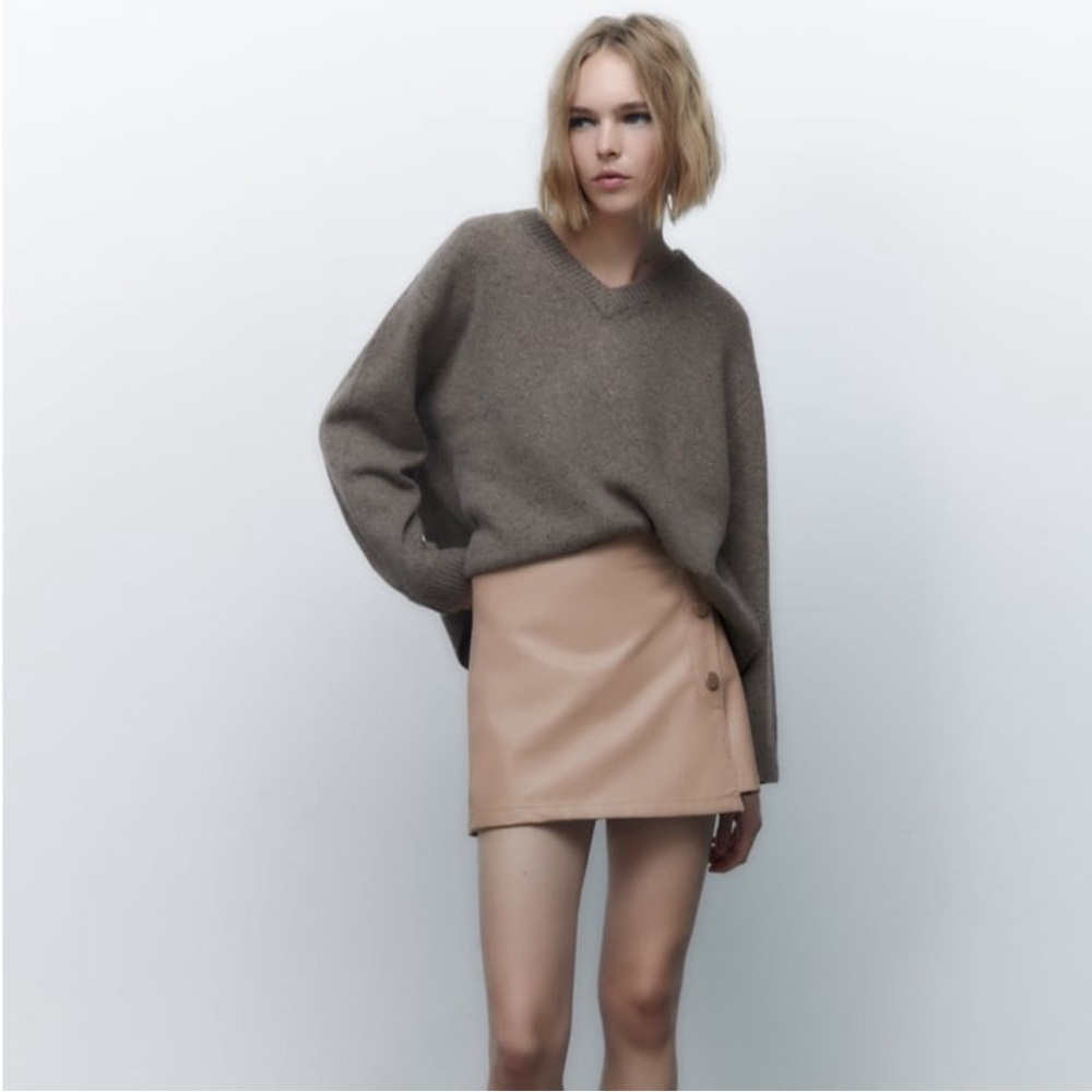 Zara Beige Faux Leather Skort - Picture 3 of 8